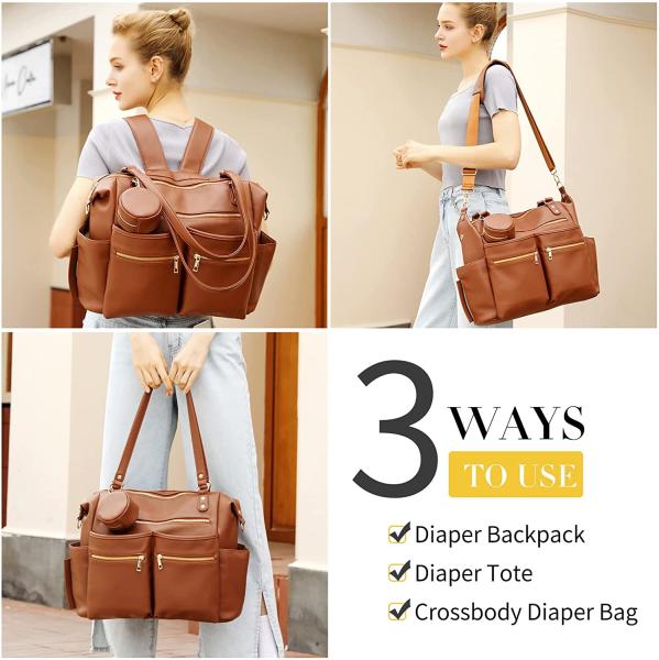 Dad Mommy Tote Diaper Bag Backpack Leather Backpack Changing Pad 16.5x7x13.5