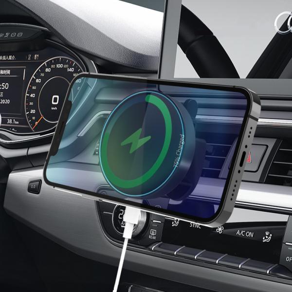 ABS PC Glass Round 205KHz 15W Magnetic Car Phone Charger