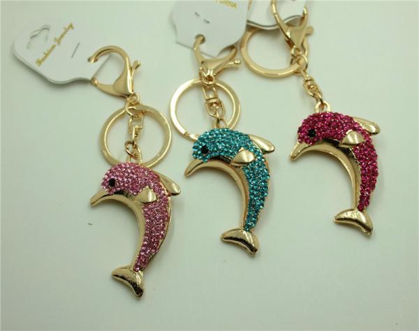 Novelty  Dolphin Shape Crystal Lovely Metal Key Chains Women Bag Accessories