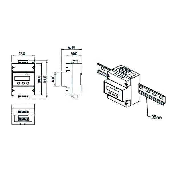 Energy Power Meter Small Smart RS485 Modbus Data Logger Charging Pile 50imp/KWh