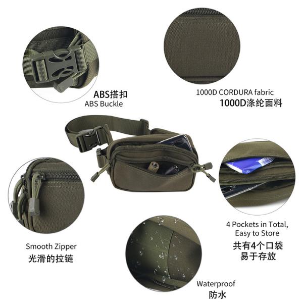 Tear Resistant Outdoor Tactical Bag , Adjustable Shoulder Straps Camping Waist Bag