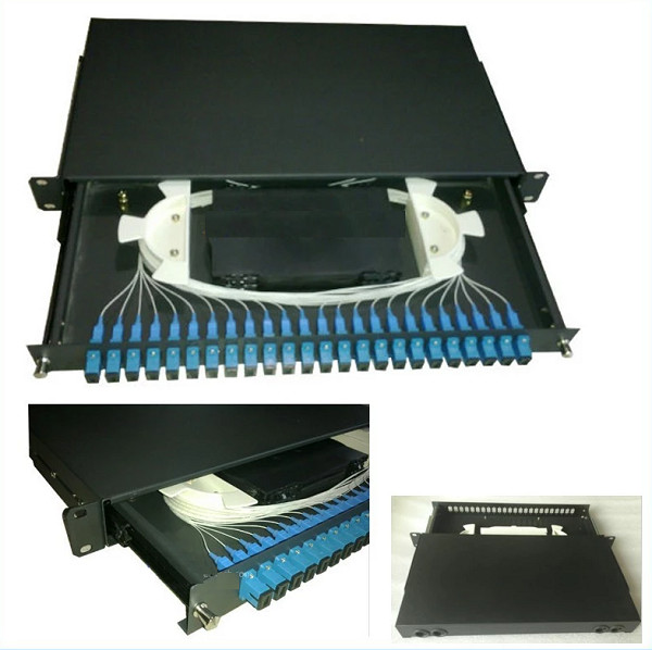Drawer Custom Fiber Optic Cable Assemblies , 19 Inch 24 Port Fiber Rack Mount