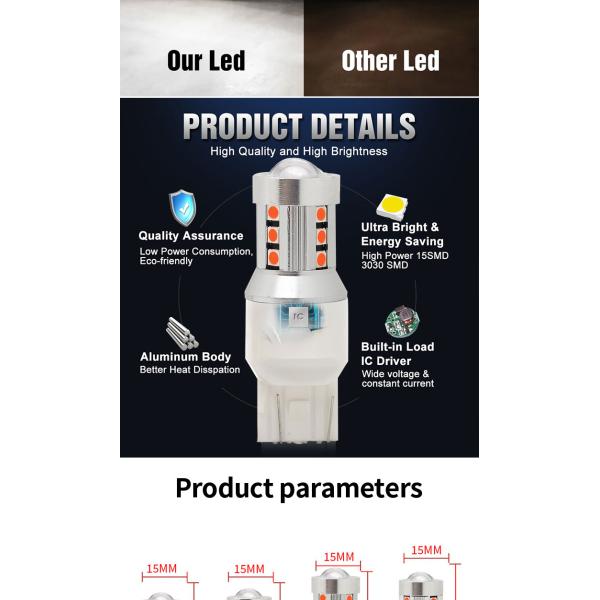 Luces de señalización de giro de automóviles LED blancas universales1156 1157 3030 15SMD bombilla LED blanca amarilla interior de la placa de licencia de Canbus LED