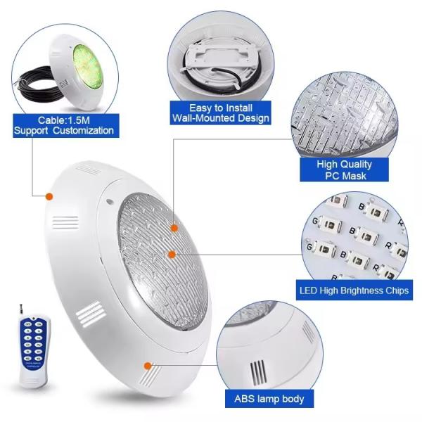 DC 24V CRI Ra 85 9W 18W ABS RGB LED Underwater Light for Swimming Pool Waterproof