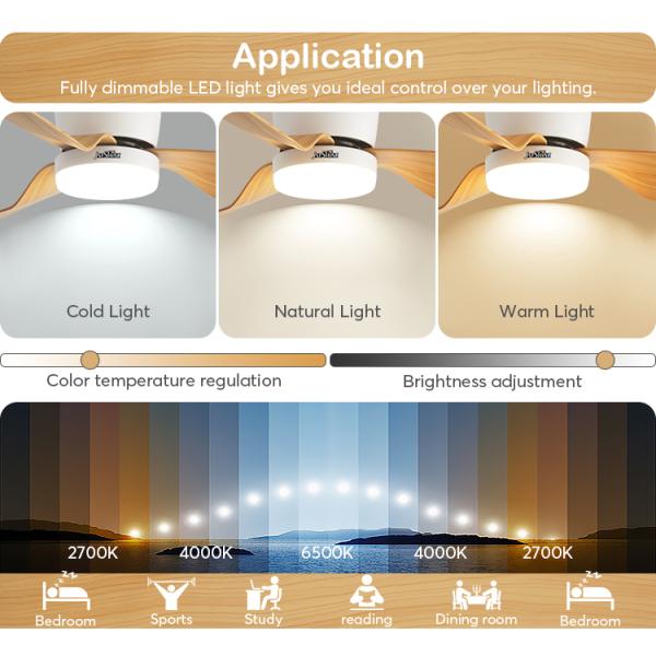 Ventilador de teto LED remoto de 52 polegadas com motor de luz de 3 cores dimmável Tipo DC cobre puro