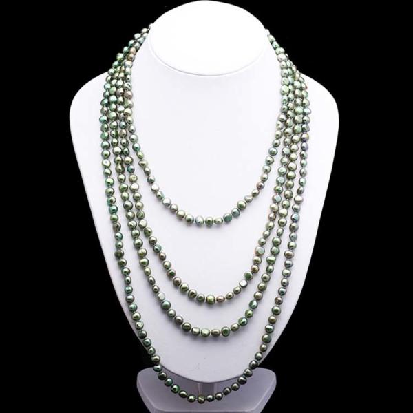 Green 7-8mm Freshwater Cultured Potato Shape Pearls Necklace 100 inches (FN08284GREEN)