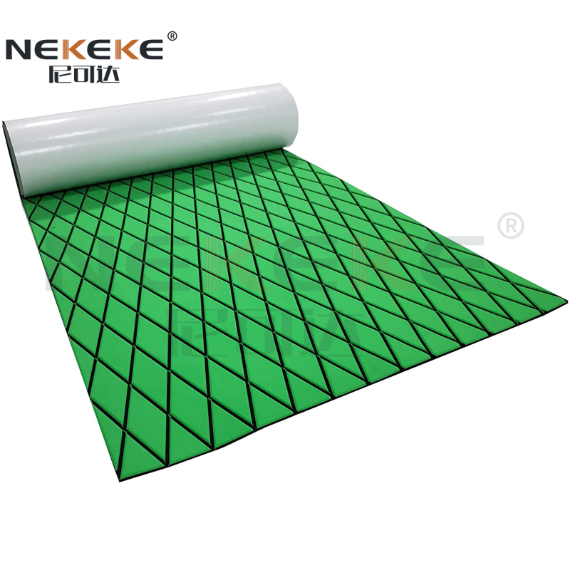 Self Adhesive EVA Deck Sheet Green Black Embossed Diamond Anti Slip Waterproof Foam Mat for Boat Gym Pool Garage
