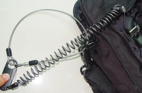 Heavy duty blue strong carabiner holder stainless steel wire coiled lanyard for tools safe