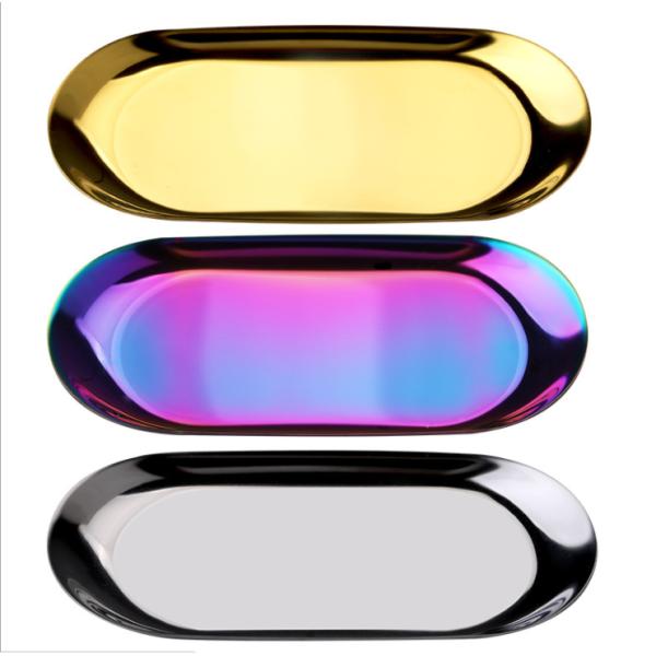 Gold Elliptical Plate 180mm Length 112g Metal Jewelry Tray