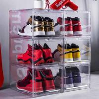 Gota acrílica Front Shoe Box Transparent Stackable do agregado familiar