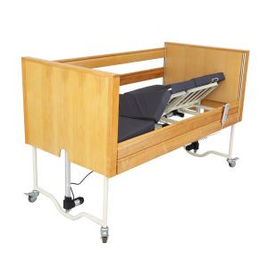 Five Function Solid Wood Sliding Guardrail Nursing Bed for Hospital and Home