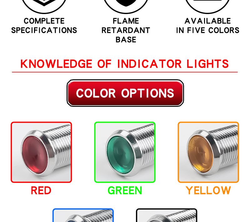 10MM Metal Indicator Light Waterproof High-Brightness LED With Wire Power Signal 6V 24V 220V Yellow Green Red Blue White