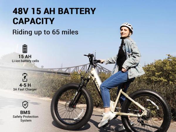 48V 26 Inch Fat Tire Electric Bike for City Commuting & Off-Road with Long Range