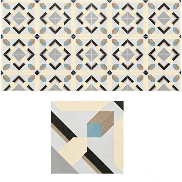 Encaustic Cement Tile Modern European Matte Interior Floor Tile Borders Tile Accents Non-Slip Villa Hotel Use Geometric Pattern