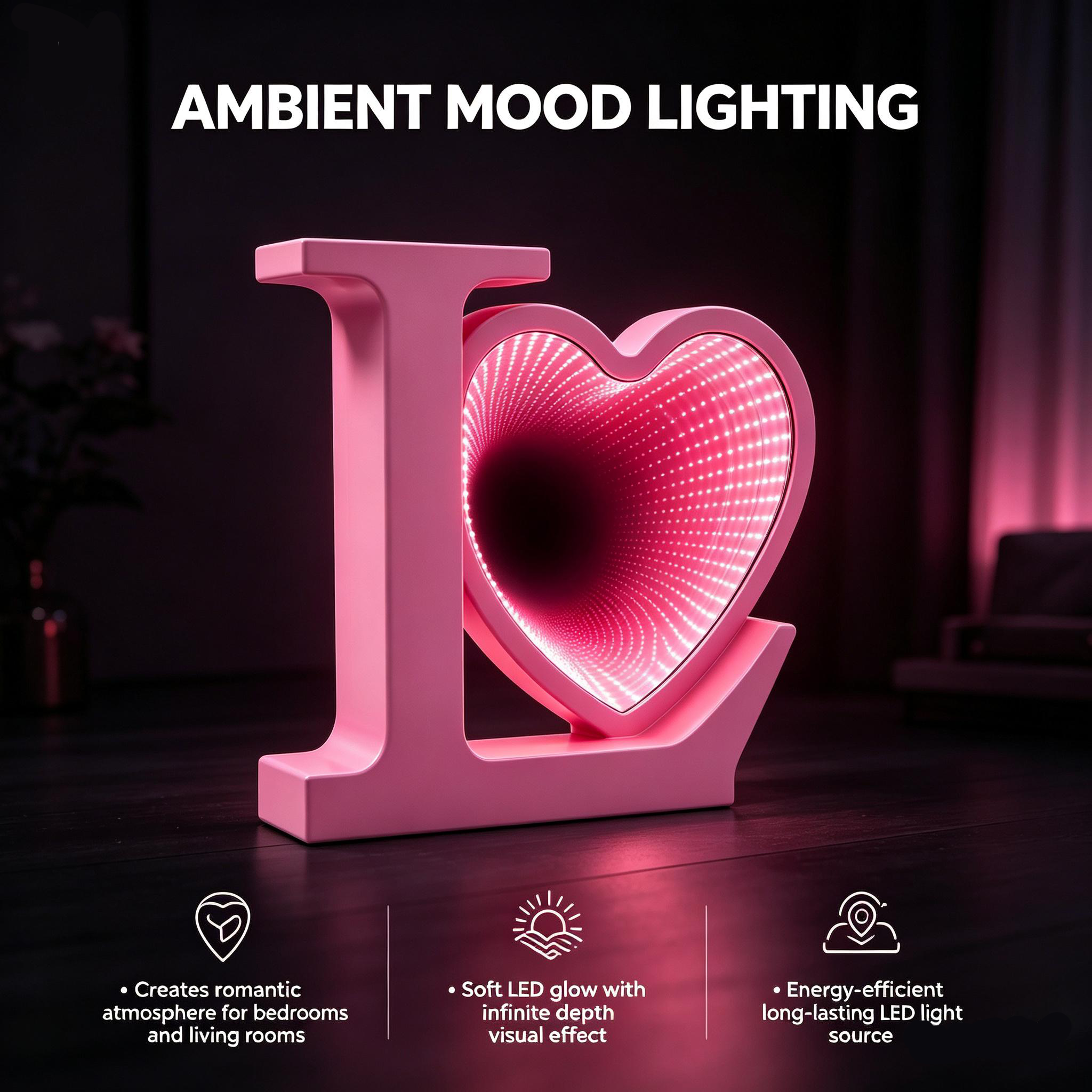 Heart Infinity Mirror Tunnel Lamp Pink Freestanding 3D Multi Layer For Wedding