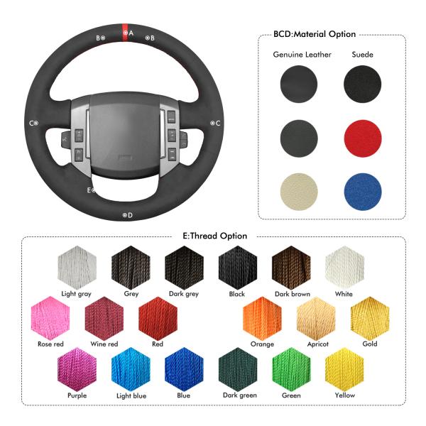 Hand Stitched Faux Black Suede Red Strip Steering Wheel Cover for Land Rover Discovery 3  2004-2009
