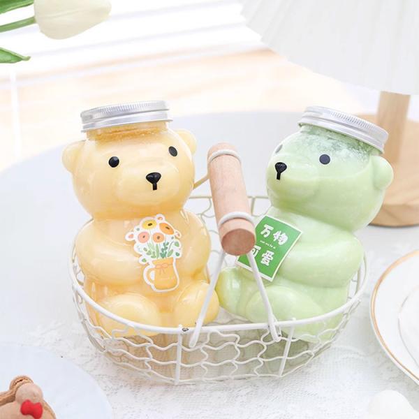 Plastic Juice Milktea Bottle with Cap Reusable Bear Shape