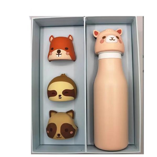 16oz Eco-Friendly Insulated Stainless Steel Water Bottle with Cute Removable Animal Head for Kids and Teens