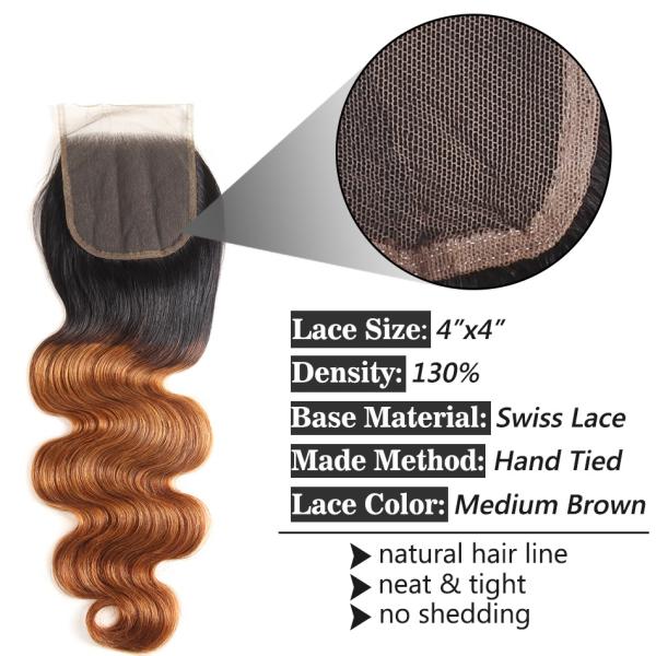 Роскошное закрытие шнурка объемной волны стиля, рука связало парик фронта шнурка 4кс4 16 дюймов