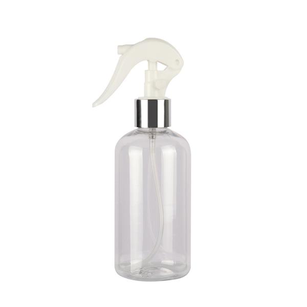 Luxury Transparent Spray Bottle Round Shoulder PET Anodized Aluminum Trigger Spray Bottle