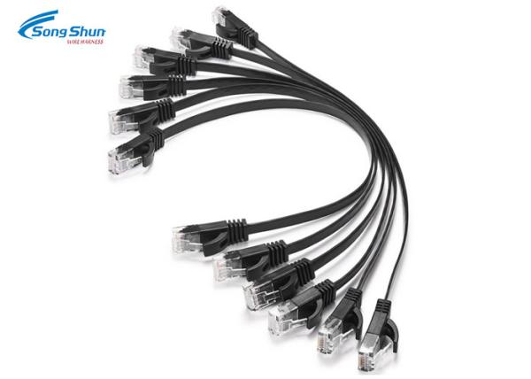 Flat Black Patch Cable Wiring , 250MM 26AWG Cat 5 RJ45 Ethernet Patch Cable
