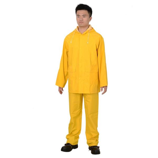 R101-Y 100% Water Proof Rain Jacket Pant PVC Polyester Hooded RAINWEAR for Adults