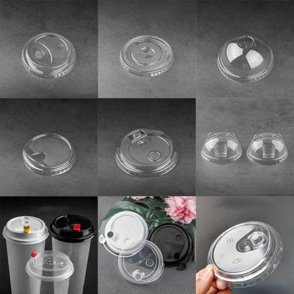 Coffee Juice Tea Clear Drink Plastic Cup Dome Lids With Round Hole