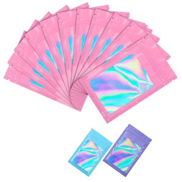 Customized Reusable Ziplock Pouches  Holographic Laser Bags Resealable PE/PET Plastic for Small Businesses' Mylar Packaging