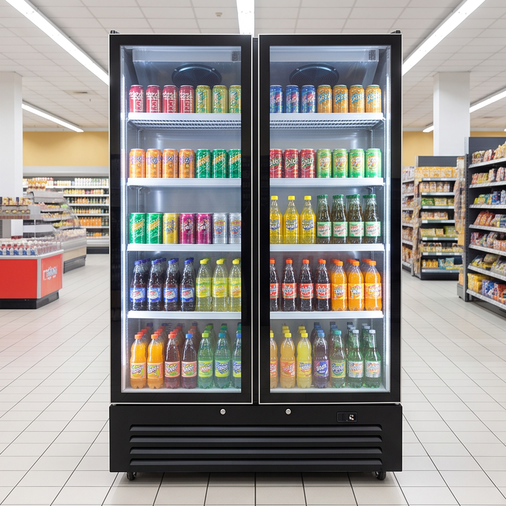 Commercial Beverage Cooler with 420L Large Capacity Fog-Free Double Glass Door and Full Surround LED Lighting