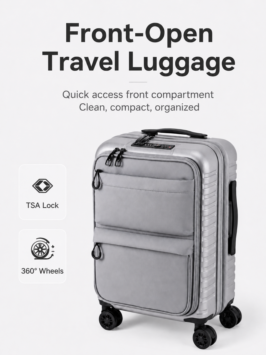 Expandable Front Opening Hard Soft Shell Carry On Luggage