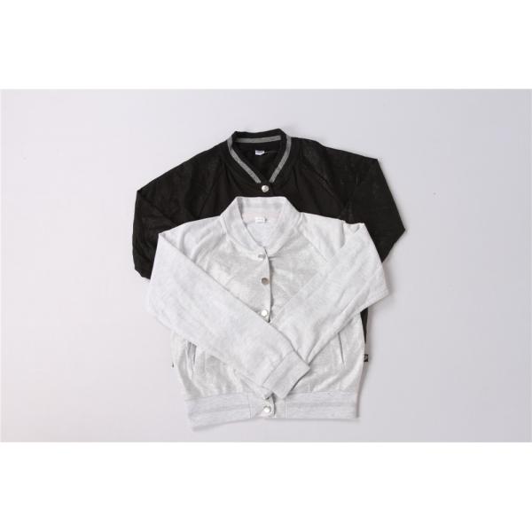 Black Grey Kids Terry Bomber Jacket 65% Polyester 35% Cotton