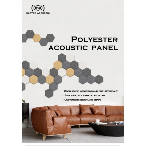 Hexagon Polyester Acoustic Panels Density Range 1.8 to 3.0 Kg per square meter Installation Glue Suitable for Recording Studios