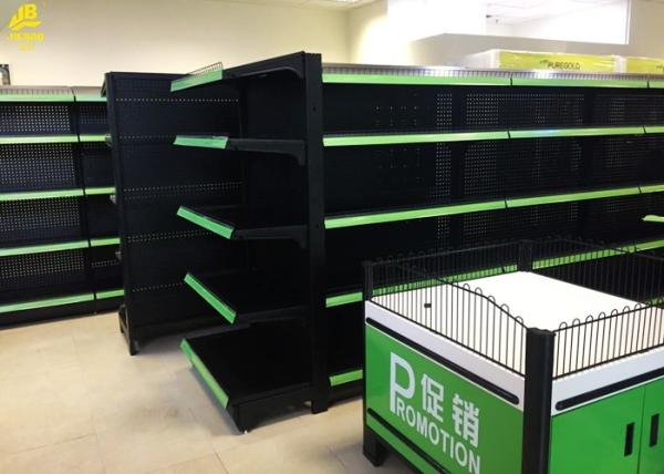 Black Colour Supermarket Gondola Shelves Perforated Middle Back Panel 1.8M High