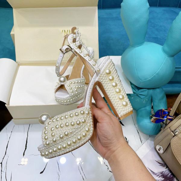 Pearl inlaid design women's high heel sandals，open toe height increasing women sandals
