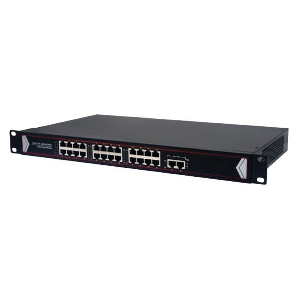 Commercial Rack Mount 1000 Mbps POE Switch 24 Port Gigabit Ethernet PoE Switch 2 Uplink Ports