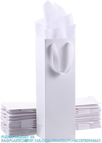 Paper Wine Bag Wine Bottle Bag Holder With Handles With Kraft Tissue Paper Retail Wine Bag For Christmas Holiday