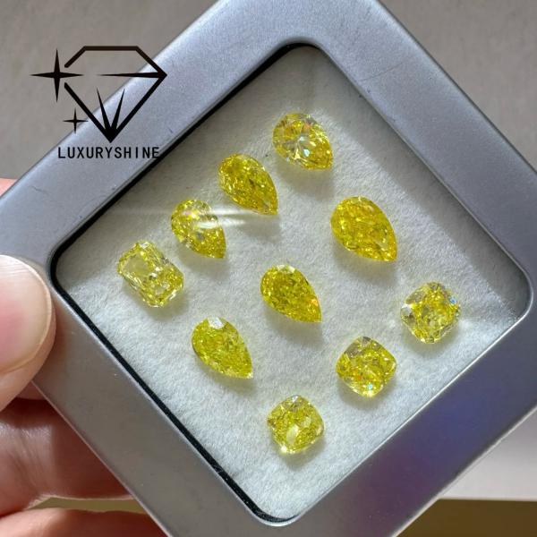 LuxuryShine VVS-VS Diamant de laboratoire Fancy Yellow/Light Yellow/Fancy Intense/Vivid Yellow 1CT 2CT 3CT 4CT 5CT Taille Ovale Excellent Avec Certificat & Bijoux Personnalisés