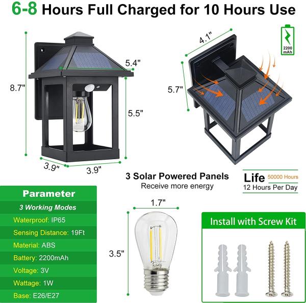 Solar Motion Sensor Wall Light Dusk to Dawn Led Wall Mount Sconce Exterior Motion Sensor Light