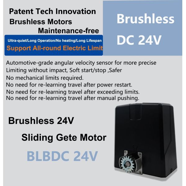 DC 24V Brushless Sliding Gate Motor with Adjustable Speed and All-Round Electric Limit for 1000-2000kg Gates