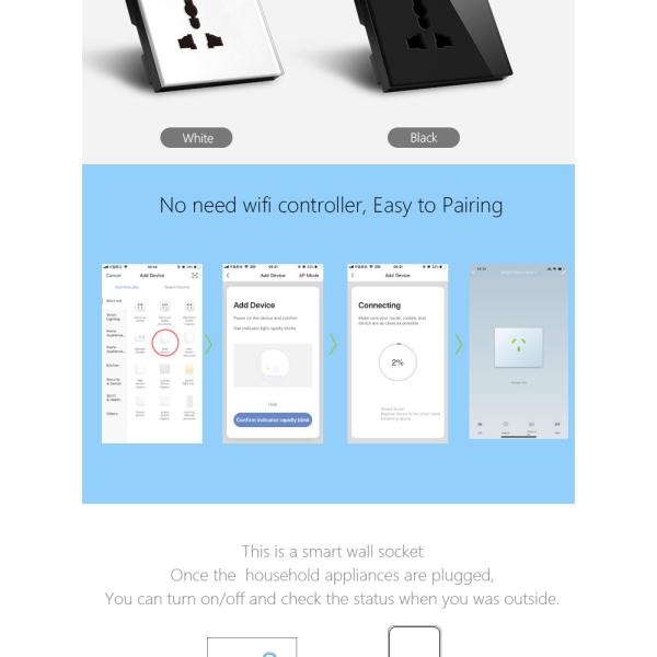Smart Wifi Uk Standard Universal Wall Socket With Touch Glass Panel Compatible Uk Plug With Alexa&google