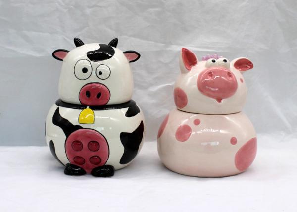 Unique  Animal Ceramic Kitchen Jars , Dolomite Calf Ceramic Pig Canisters With Music Head