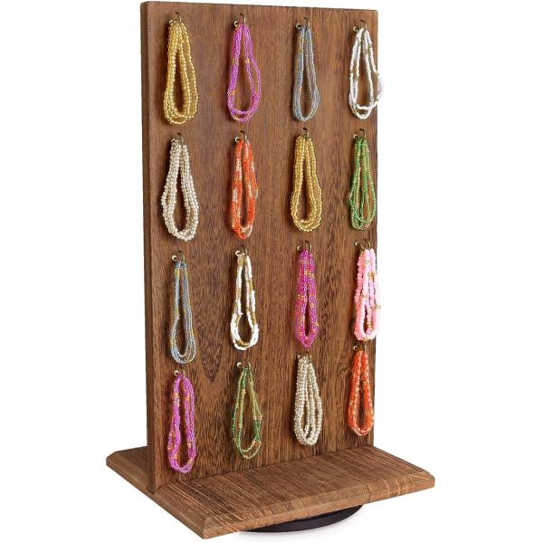 Space Saving Function 9 W X 7.5 D X 16.5 H Wooden Jewelry Display Stand with 32 Hooks