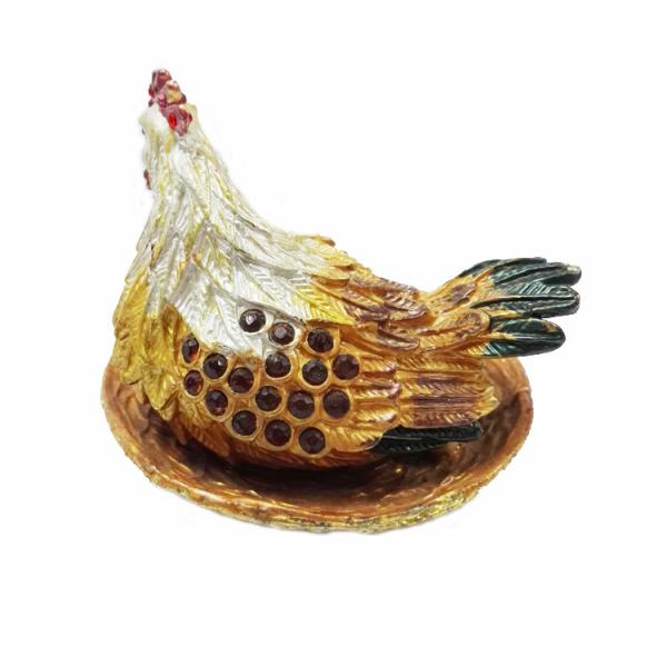 Wholesale pewter zinc alloy hen shape metal trinket box big size pewter hen metal trinket box