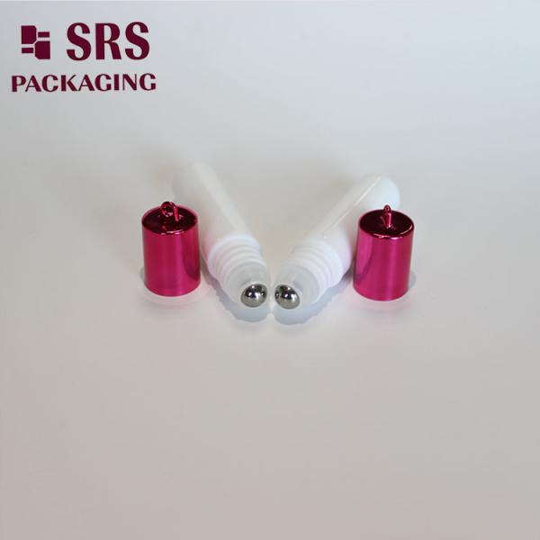 SRS empty cosmetic 5ml white plastic roll on bottle with hook cap