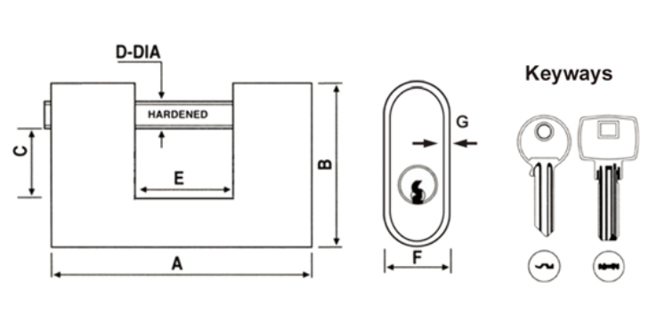 Rarlux 60-90mm High Security Durable Anti-Theft Padlock Solid Iron Armoured Body Rectangular Padlock