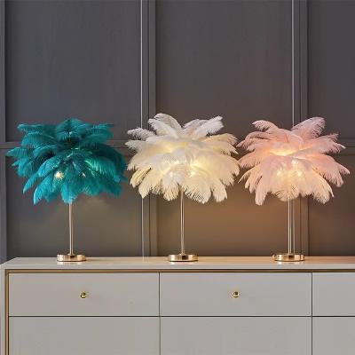 Romantic Decoration Desk Night Light LED Metal Contemporary Ostrich Feather Table Lamp
