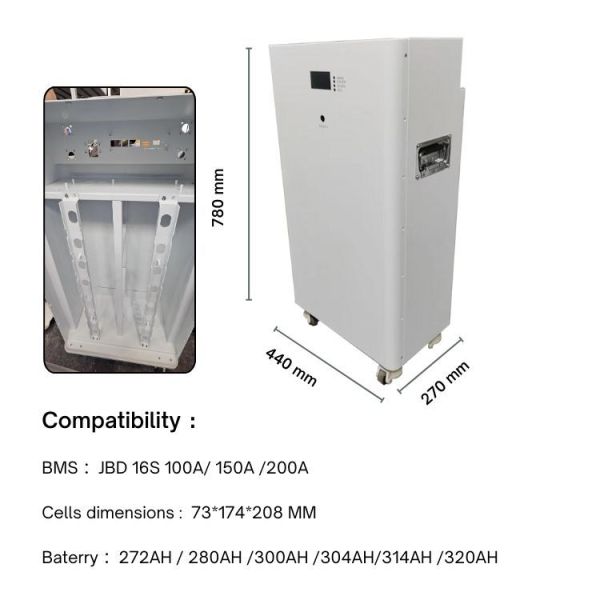 15kWh LiFePO4 Battery Box on Wheels Vertical Metal Energy Storage Cabinet