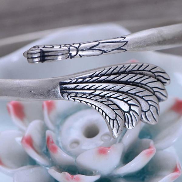 Handcraft Engraved Peafowl Design Sterling Silver Cuff Bracelet for Women (000020)