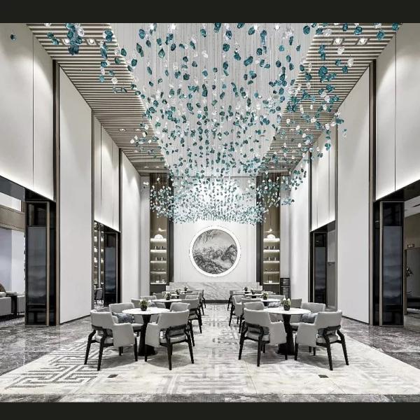 Art décoratif Salle d'hôtel Lustre en verre cristallin Plafond monté Lustre