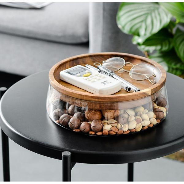 0.5L - 1L Wooden Food Container Travel Modern Glass Candy Jar